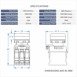 Ordentlich 22MM Red Green 110V LED Light 1NO 1NC Panel-Mount Momentary Push Button Switch 660V 10A (1NO1NC, Green)