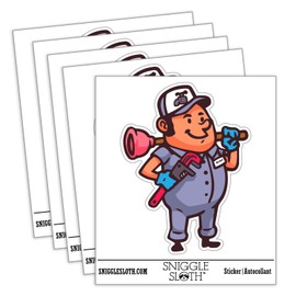 Professional Plumber Man with Plunger and Pipe Wrench Waterproof Vinyl Phone Tablet Laptop Water Bottle Car Window Bumper Decal Sticker Set - 5 Pack - Gloss Finish - 4.0"