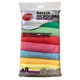 Clim Profesional Set of 8 Microfibre Cloths in Various Colours, for All Types of Surfaces, High Absorbency and Processing Only with Water (30 x 30 cm)