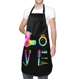 Funny Hairdressing Apron - Hairdresser Hairstylist Love Tie Dye Cooking Kitchen Chef Apron Unisex Stylist Bib Apron for Baking Gardening Sewing BBQ Waterproof Adjustable Aprons with 2 Pockets
