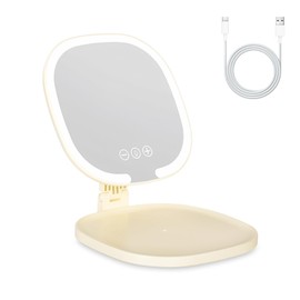 Colexy Kosmetikspiegel mit Beleuchtung, Tragbarer Wiederaufladbar Tragbar Spiegel Schminkspiegel mit 3 Lichtfarben, Faltbar Reisespiegel, Ultraschlank Tischspiegel, dimmbarem Touchscreen (Hellgelb)