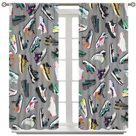 Yoakiet Retro Sneakers Blackout Curtains, Gray Retro Fashion Fun Pixel Sports Basketball Shoes Print Rod Pocket Window Treatments Drapes for Boys Teens Bedroom Living Room Home Decor 42x45in