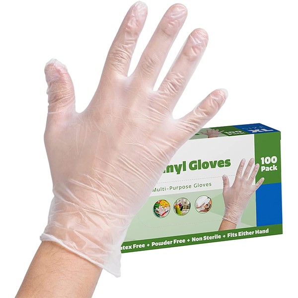 Clear Latex & Powder Free Vinyl Disposable Plastic Gloves [100 Pack]