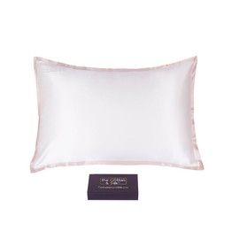 THE COTTON & SILK 22 Momme Mulberry Silk Pillowcase/Pillow Sham (Envelop Closure on The Back), Elegant Collection, Queen Size Cream + Pink