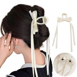 Hair Clip Ribbon Accessories Hair Domeclip Hair Claw Bundles Hair Claw Half Up Silk Ballet Style Elegant Cute Women Women Girls Black (White)