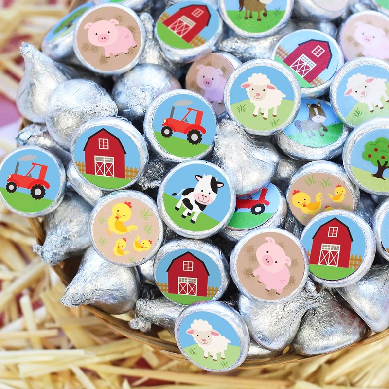 Barnyard Farm Animal Birthday Party Favor Chocolate Kisses Candy Stickers