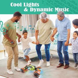 FUNiOi Gesture Sensing RC Stunt Car - Remote & Hand-Controlled Drift Toy for Kids Ages 5-7 6-8 9 10 11 12 Year Old, 4WD, Double-Sided Driving with Lights & Music