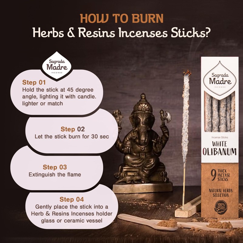 White Incense Sticks 9 Sticks 17cm 100% Natural Handmade