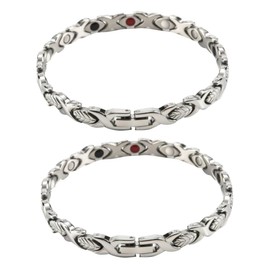 Baluue 2 Pcs Titanium Steel Bracelet for Men Magnetic Therapy Hand Chain Wristband Silver Bracelet Men Fashion Jewelry for Him
