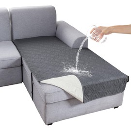 Genina 100% Waterproof Sectional Couch Covers for L Shaped Chaise Lounge Right, Anti-Slip Sectional Cover Furniture Protector Couch Cover for Dogs Pets, 1 Piece (Dark Gray, Right Chaise Cover)