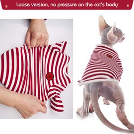 DENTRUN Hairless Cats Shirt Breathable Cat Daily Wear Clothes Stripe Vest Adorable Pajamas Jumpsuit Soft & Skin-Friendly