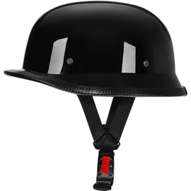 Yesmotor Helmet Half Shell German Motorcycle Helmet with Cycling Glasses - DOT Approved (XX-Large, Light Black & Black)