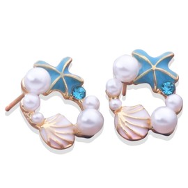 Starfish Earrings for Women Girls Nautical Beach Earrings Shell Wedding Pearl Earrings for Women Girls Blue Starfish Earrings Ocean Pearl Earrings for Women Girls Seashell Starfish Earrings