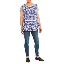 ER Direct Womens Home Work Kitchen Catering Cleaning Bar Plus Size Plain Printed Coloured Large Pocket Side Fastening Tabard Apron (Floral - Navy, S)