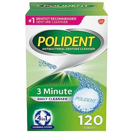 Polident 3 Minute Triple Mint Antibacterial Denture Cleanser Effervescent Tablets, 120 count