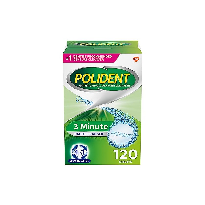 Polident 3 Minute Triple Mint Antibacterial Denture Cleanser Effervescent Tablets,