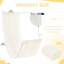 Ivory Ceiling Drapes 6 Panels 5ftx20ft Wedding Draping Fabric Chiffon Reception Halls Drapes Conservatory Curtain with Rod Pocket