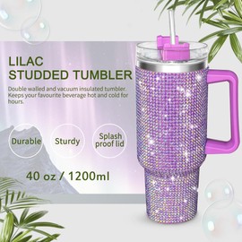 40oz Tumbler with Handle-Glitter Tumbler, Rhinestones Tumbler Bling Cups Stainless Steel Water Bottle Diamond Studded Tumbler for Women-Birthday Gifts for Women, Mom, Wife, Girlfriend (40 oz,Lilac)