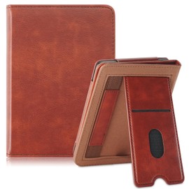 Yiernuo Case Compatible with Tolino Shine Color/Shine 5 (2024)/Shine 4(2022) & Kobo Clara Colour/Clara BW (2024)/Clara 2E (2022) eReader, Protective Case with Card Slot, Hand Strap and Holder, Brown