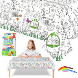 Easter Giant Colouring Table Cloths for Kids,Party Tablecloth Colouring Poster with 18 Paint Pens,47x71inch Colour in Table Cloth Drawing Paper Roll Table Cover Colouring Sheet for Kids Easter Party