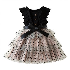 Nileafes Toddler Baby Girl Tulle Dress Casual Summer Polka Dots Tutu Girls Playwear Dresses Size100 (2-3 Years,088 Black-N)