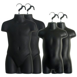 DisplayTown 2 Sets of Black Toddler + Child Torso Hollow Back Plastic Injection Form Mannequin & Hanging Hook