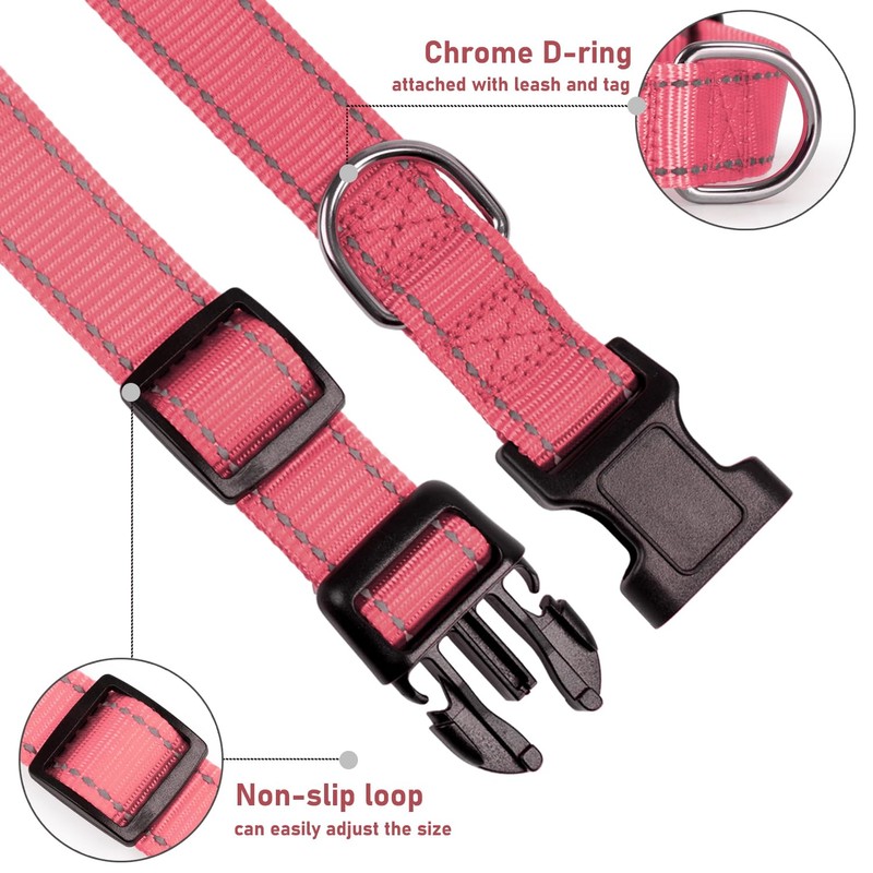 Reflective Dog Collar with Buckle Adjustable Safety Nylon Collars for