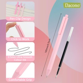 Dacono Aesthetic Ballpoint Pens - （Macaron Pink） Pastel Roller Ball Pens, 0.5mm Retractable Gel Ink Pens | Black Ink | Cute Ball Point Pen - Pack of 5