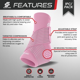 SS SLEEVE STARS Sleeve Stars Ankle Brace for Sprained Ankle, Plantar Fasciitis Relief Ankle Support for Women, Ankle Compression Sleeve w/ Strap (Single/Baby Pink)