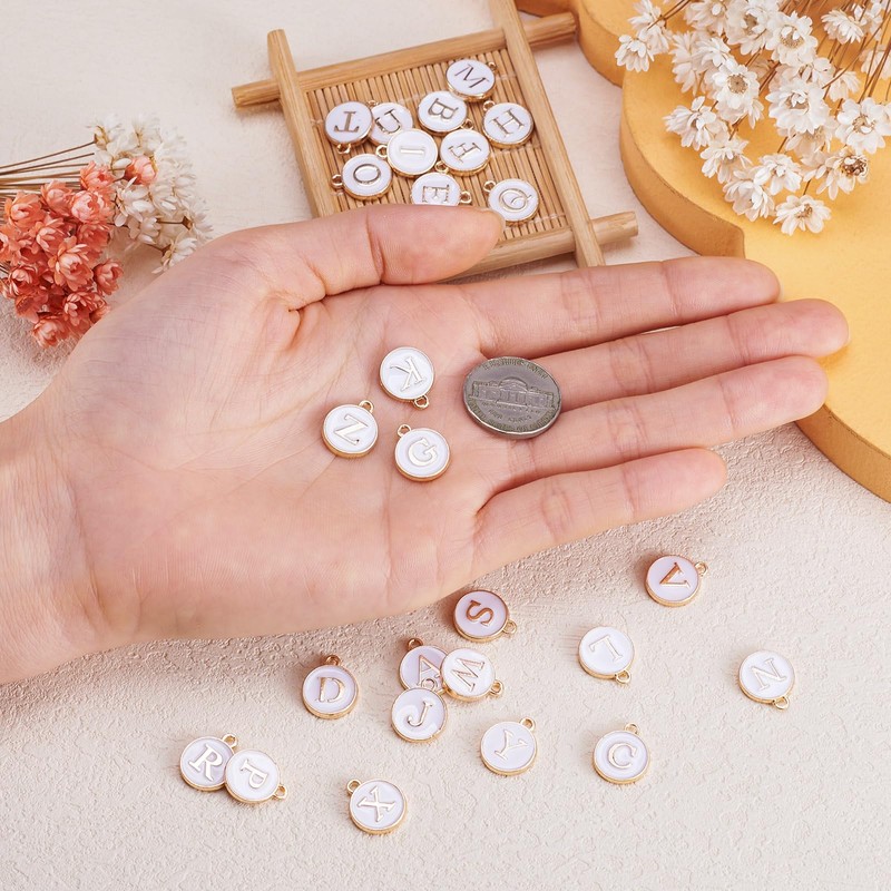 Cheriswelry 26pcs Enamel Letter A-Z Pendants Double Sided Gold Plated