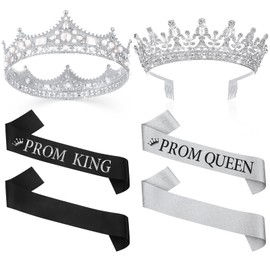 Hinly 6 Pieces Prom King and Queen Crowns Sashes Set Crystal Tiara Prom for 2025 Homecoming Party Birthday Wedding(Glitter Style)