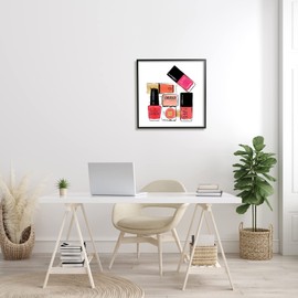 Stupell Industries Stack of Nail Polish Glam Fashion Beauty Cosmetics, Designed by Martina Pavlova Black Framed Wall Art, Pink