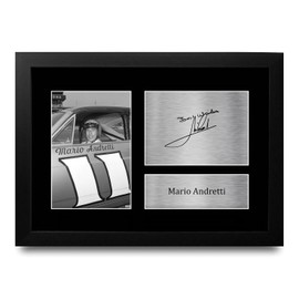 HWC Trading Mario Andretti Gifts Printed Signed Autograph Presentation Display for NASCAR Motorsport Fans - A4 Framed