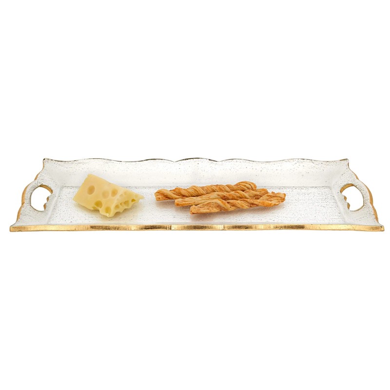Homeroots 20" Clear And Gold Seeded Glass Serving Tray With