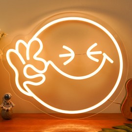 Smile Face Neon Sign, Emoji Smile OK Neon Light for Wall Decor, USB Powered, Dimmable Happy Face Led Neon Sign for Class Room, Kids Room, Home Decor, Party, Christmas, Birthday Gift
