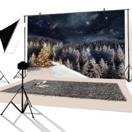 YongFoto 5x3ft Photography Backdrop For Winter Bright Christmas Tree Pine Forest Snow Glitters Night Photo Winter Background For Photography Christmas New Year Party Photo Props