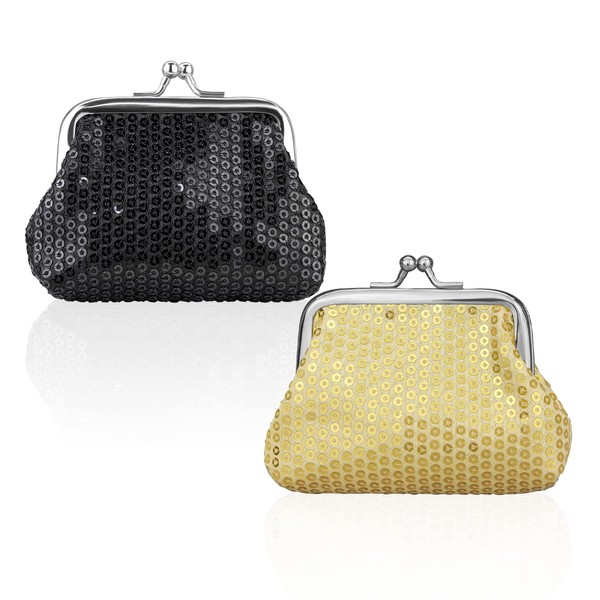FuninCrea 2 Pieces Kiss Lock Coin Purse, Reversible Sequin Coin