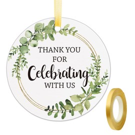Thank You for Celebrating with Us Tags, Thank You Tags for Wedding Favors, Bridal Showers, Birthdays, Parties and Baby Showers, Thank You Gift Tags with String, 2 Inches, 50 Count., Green