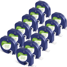 12-Pack Paper Label Maker Paper Tape Compatible for Dymo Letratag Refills 12mm x 4m 1/2" x 13' Self-Adhesive White Paper Label, 91330 10697 Compatible for Dymo Letratag LT-100H LT-100T LT-200B QX50