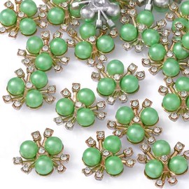 30PCS 21mm Flower Pearl Glass Rhinestone Shiny Crystals Gems Jewelry Stones, Flatback Gemstone for Crafts Clothes Hair DIY Wedding Making Decoration Accessories(06 Light Green Pearl)
