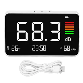 Digital Decibel Meter, Desktop Sound Level Meter 30-130dBA with Temp Humidity Detection, LED Display Noise Temperature Humidity Meter, Portable SPL Meter for Home School Library