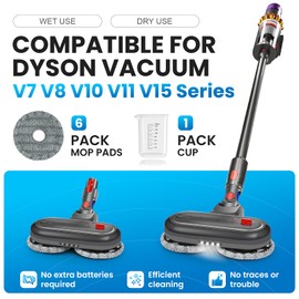 Mop Head Attachments for Dyson V7 V8 V10 V11 V15 Series Vacuum Cleaner, Electric Wet & Dry Mop Head Replacement for Hard Floor + 6 Pack Mop Pads + 1 Measuring Cup