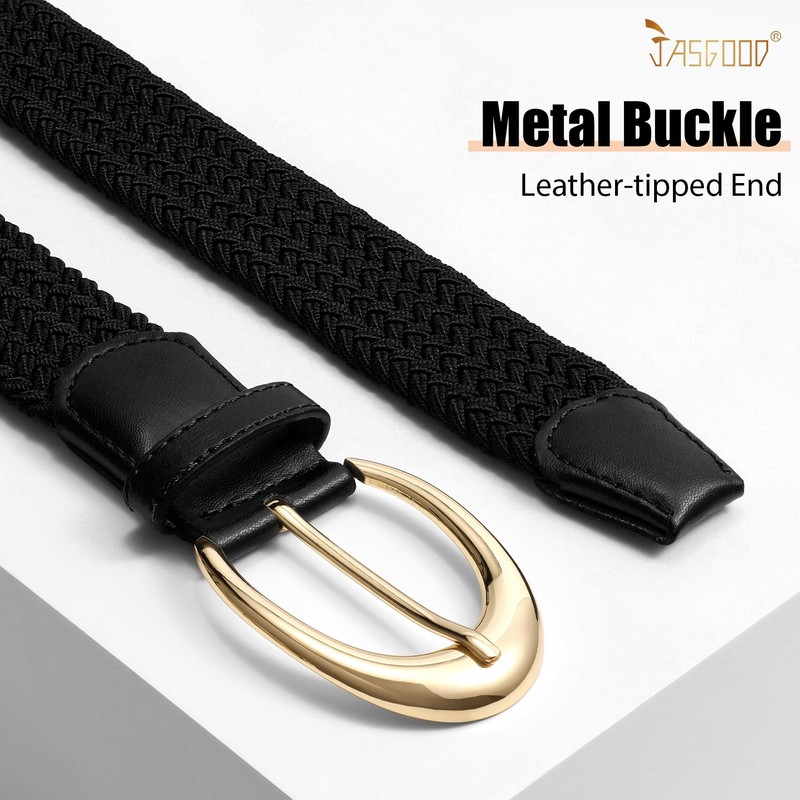 JASGOOD Braided Stretchy Belts for Women Casual Woven Elastic Belt
