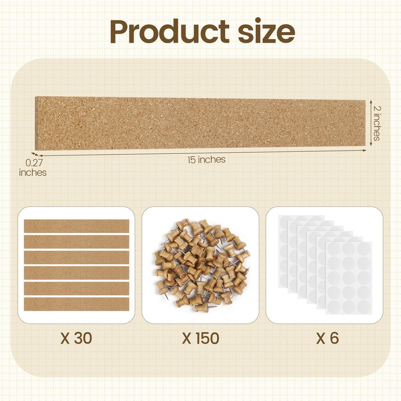 Aodaer 30 Pack Cork Boards Strips 15 x 2 Inch