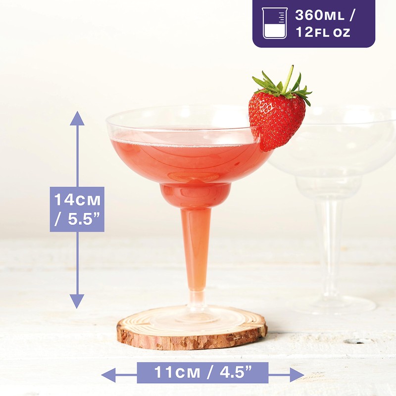 MATANA - 10 Multi-Use Plastic Margarita Cocktail Glasses, Clear Daiquiri