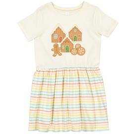 inktastic Gingerbread House and Cookies Christmas Decor Toddler Dress 2T Natural with Stripes 46c74