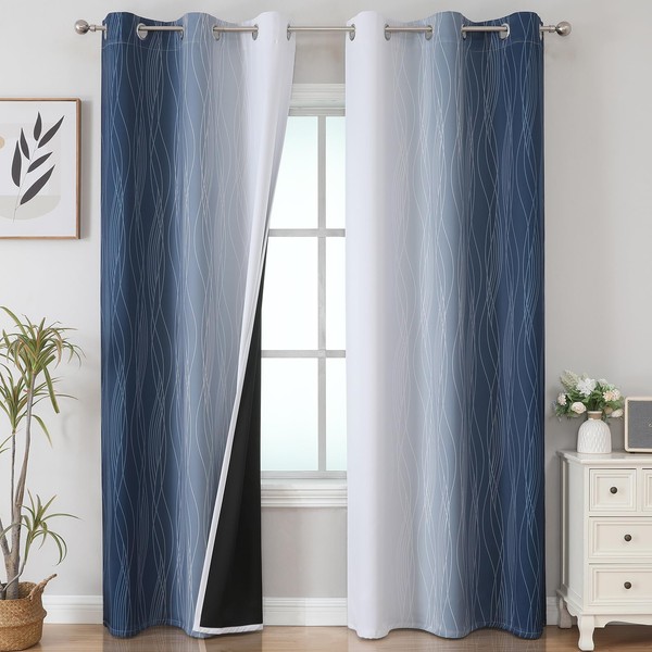 VEHEDE Ombre Colour Gradient Soundproofing Opaque Curtains Living Room Blackout