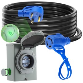 Kanayu 15 FT 30 Amp Generator Cord and Pre-Drilled Power Inlet Box Compatible with NEMA TT-30P to L14-30R, 3 Prong to 4 Prong Generator Plug Adapter, RV to House Inlet Box, STW 10 AWG, ETL Listed