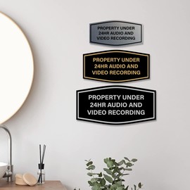Signs ByLITA Fancy Property Under 24Hr Audio and Video Recording Sign (Brushed Silver) - Medium 5 Pack