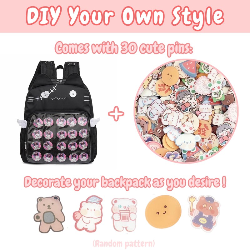 SIORTIO Backpack Ita Bag Pin Display Kawaii Cat-Ear Large Capacity